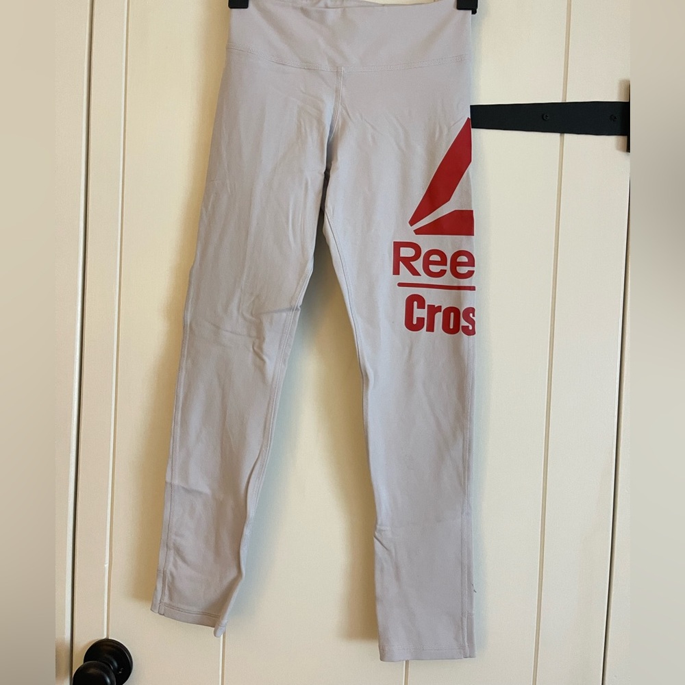 Reebok Light Gray Leggings with Red Logo